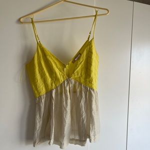 Yellow/white v neck spaghetti strap top